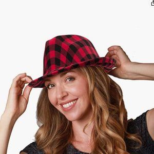 Plaid Red and Black Women's Fedora Hat